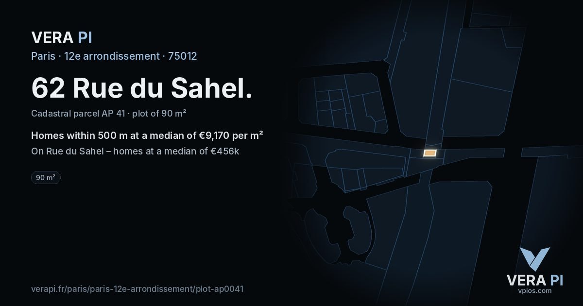 62 Rue du Sahel, 12e arrondissement at night – the plot lit, the parcels around coloured by the prices near them
