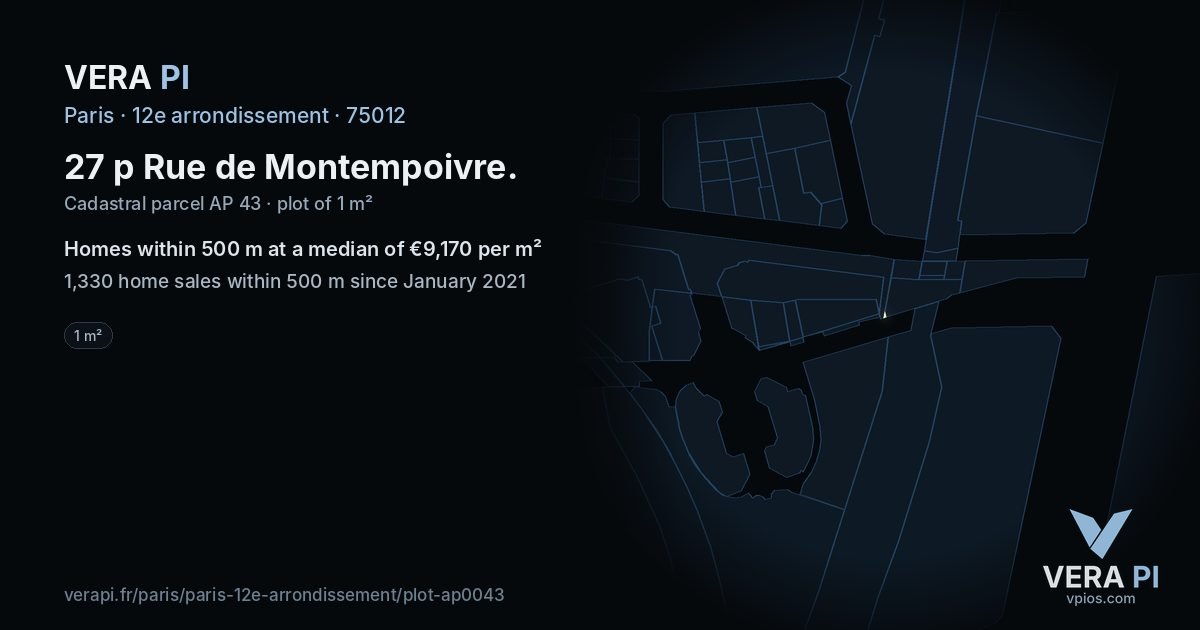 27 p Rue de Montempoivre, 12e arrondissement at night – the plot lit, the parcels around coloured by the prices near them