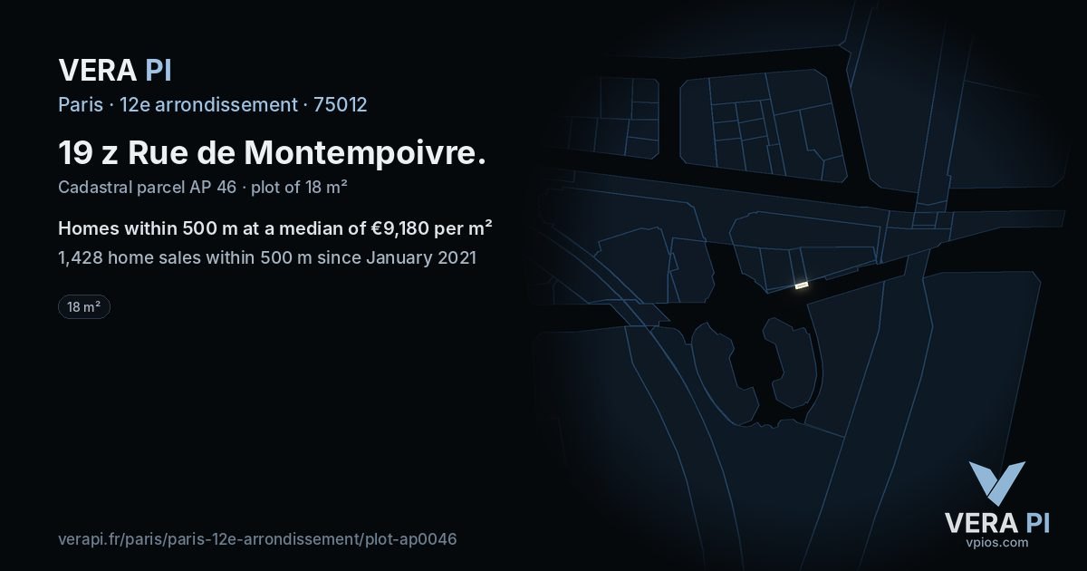 19 z Rue de Montempoivre, 12e arrondissement at night – the plot lit, the parcels around coloured by the prices near them