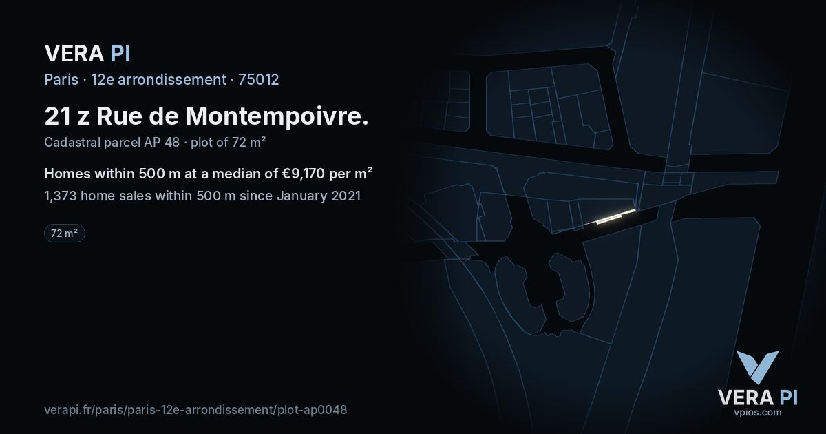 21 z Rue de Montempoivre, 12e arrondissement at night – the plot lit, the parcels around coloured by the prices near them