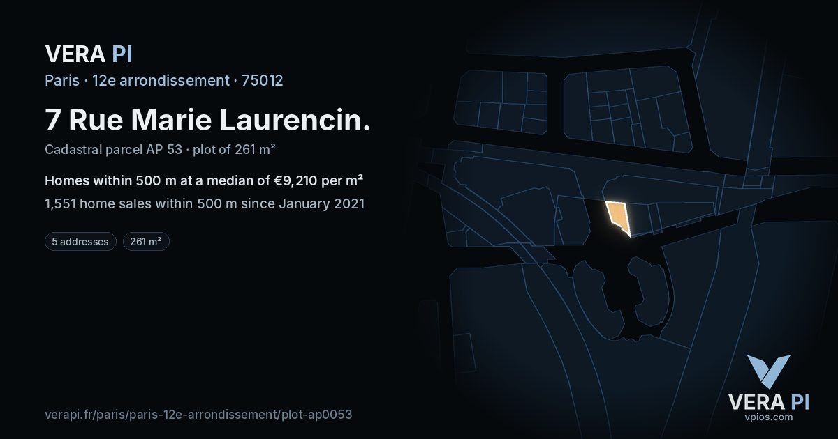 7 Rue Marie Laurencin, 12e arrondissement at night – the plot lit, the parcels around coloured by the prices near them