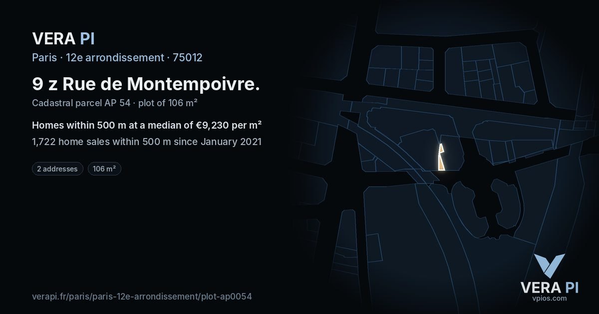 9 z Rue de Montempoivre, 12e arrondissement at night – the plot lit, the parcels around coloured by the prices near them