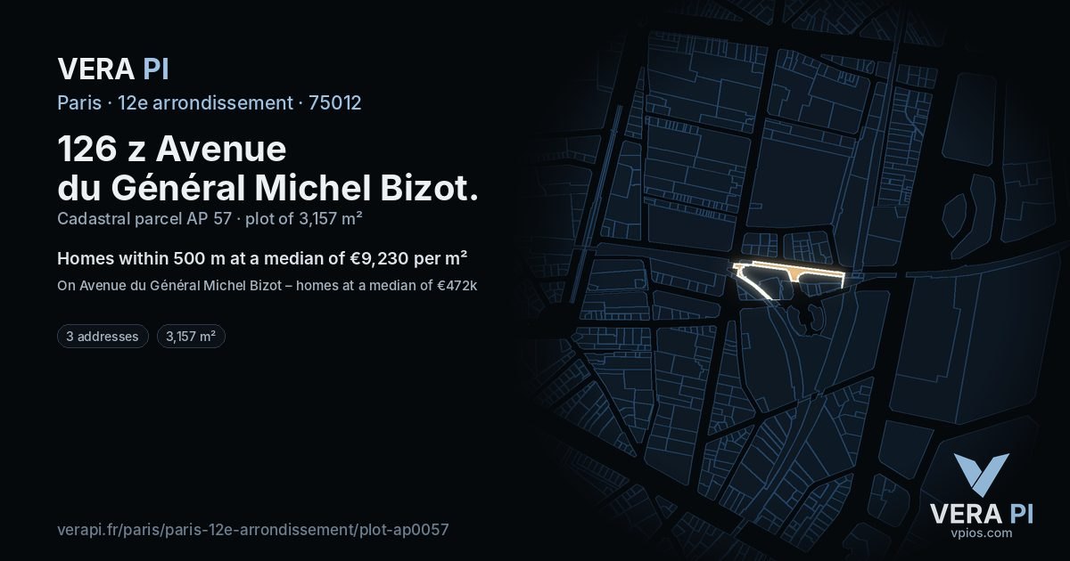126 z Avenue du Général Michel Bizot, 12e arrondissement at night – the plot lit, the parcels around coloured by the prices near them