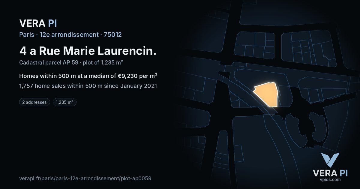 4 a Rue Marie Laurencin, 12e arrondissement at night – the plot lit, the parcels around coloured by the prices near them