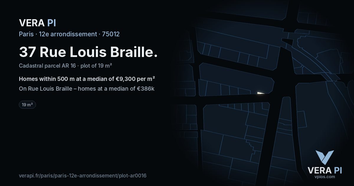 37 Rue Louis Braille, 12e arrondissement at night – the plot lit, the parcels around coloured by the prices near them