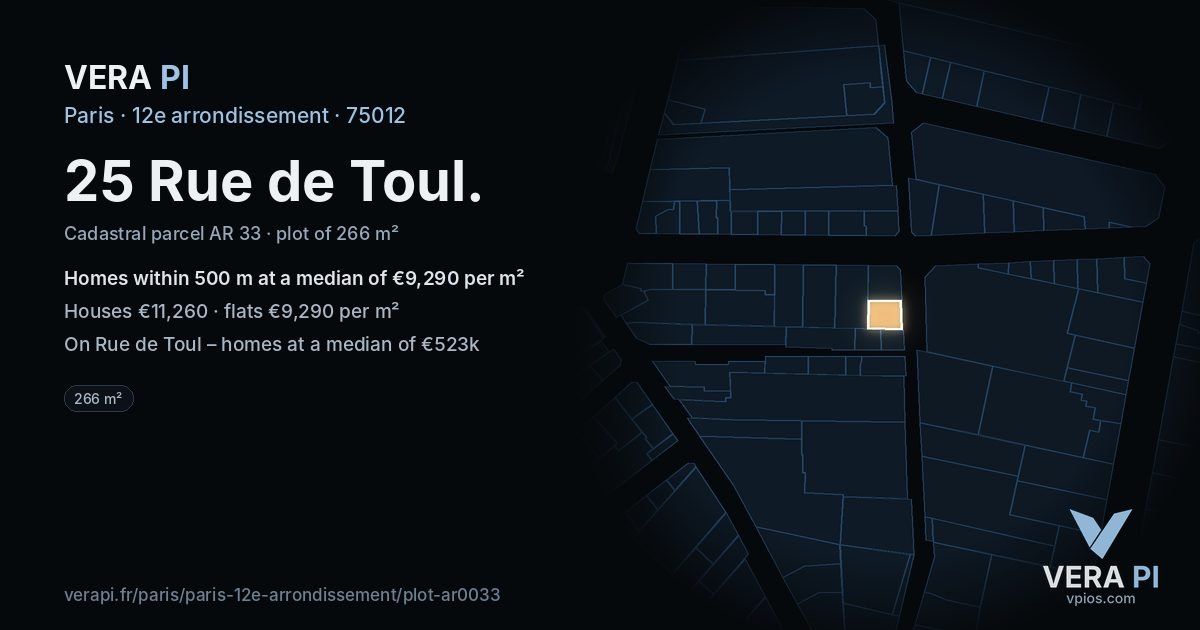 25 Rue de Toul, 12e arrondissement at night – the plot lit, the parcels around coloured by the prices near them