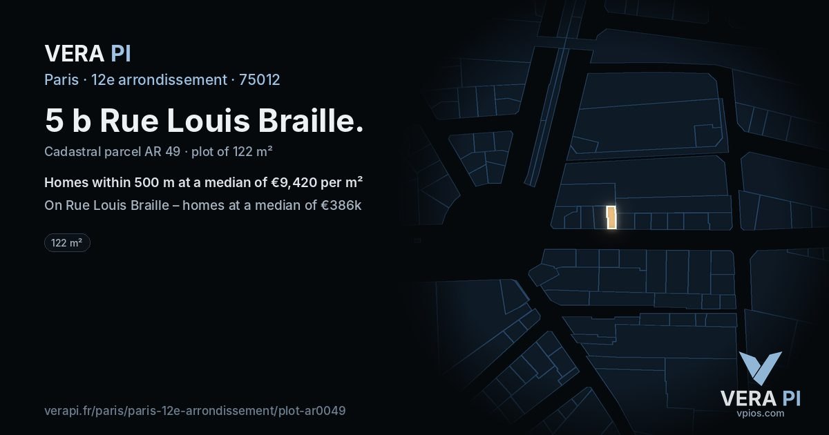 5 b Rue Louis Braille, 12e arrondissement at night – the plot lit, the parcels around coloured by the prices near them
