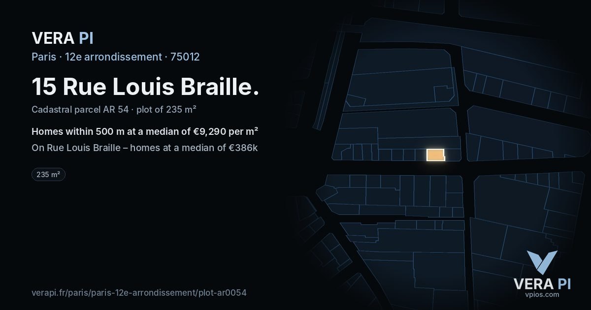 15 Rue Louis Braille, 12e arrondissement at night – the plot lit, the parcels around coloured by the prices near them