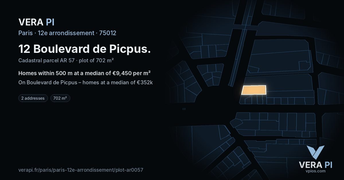 12 Boulevard de Picpus, 12e arrondissement at night – the plot lit, the parcels around coloured by the prices near them