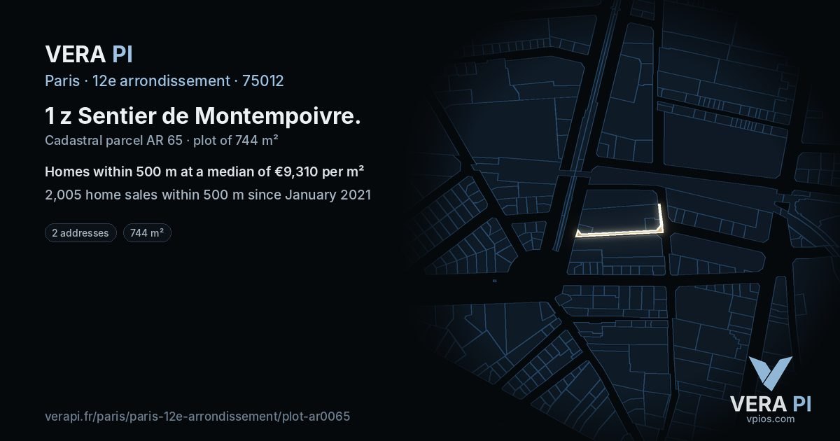 1 z Sentier de Montempoivre, 12e arrondissement at night – the plot lit, the parcels around coloured by the prices near them