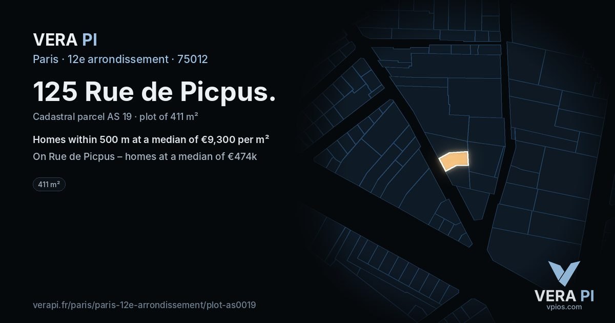125 Rue de Picpus, 12e arrondissement at night – the plot lit, the parcels around coloured by the prices near them