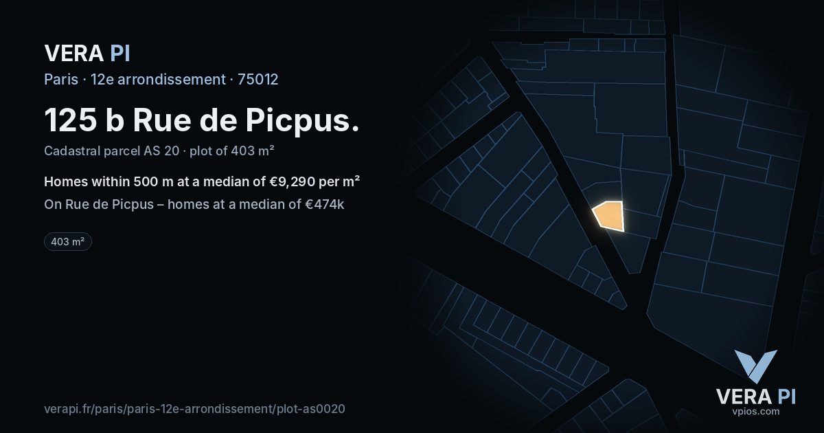 125 b Rue de Picpus, 12e arrondissement at night – the plot lit, the parcels around coloured by the prices near them