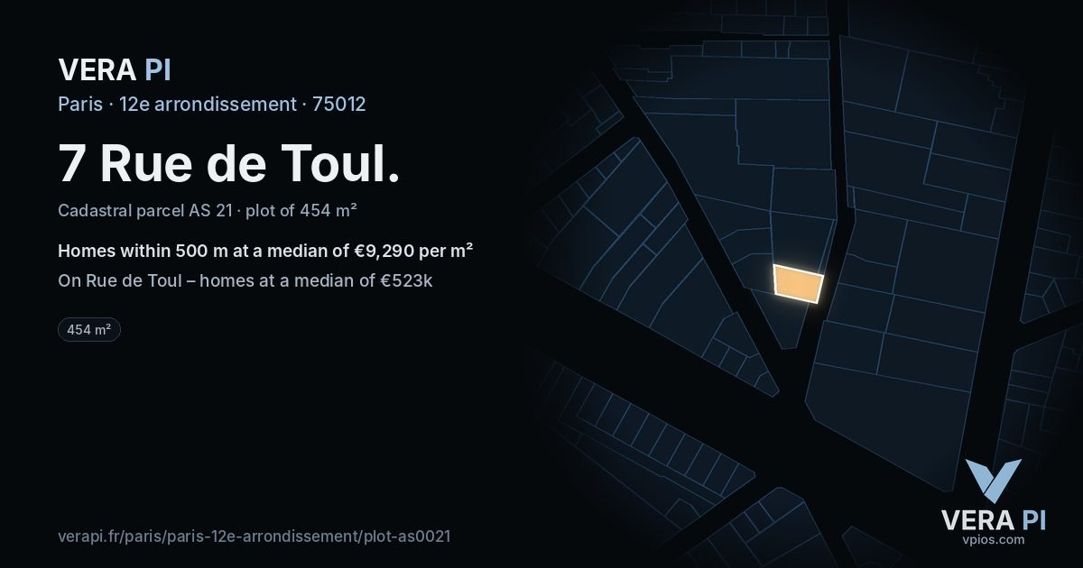 7 Rue de Toul, 12e arrondissement at night – the plot lit, the parcels around coloured by the prices near them