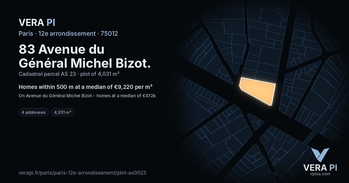 83 Avenue du Général Michel Bizot, 12e arrondissement at night – the plot lit, the parcels around coloured by the prices near them