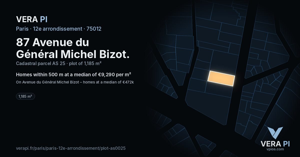 87 Avenue du Général Michel Bizot, 12e arrondissement at night – the plot lit, the parcels around coloured by the prices near them