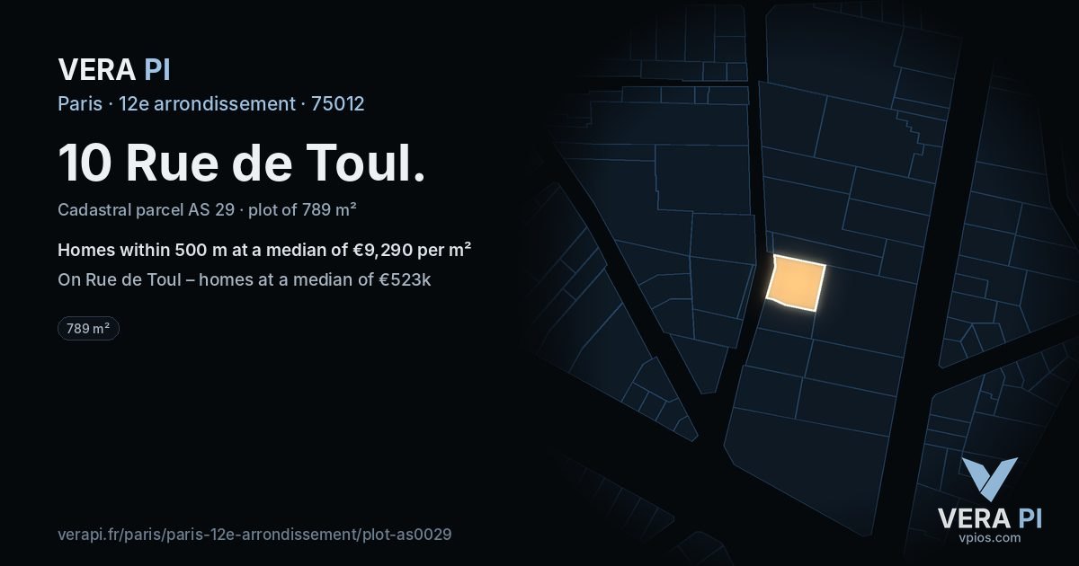 10 Rue de Toul, 12e arrondissement at night – the plot lit, the parcels around coloured by the prices near them