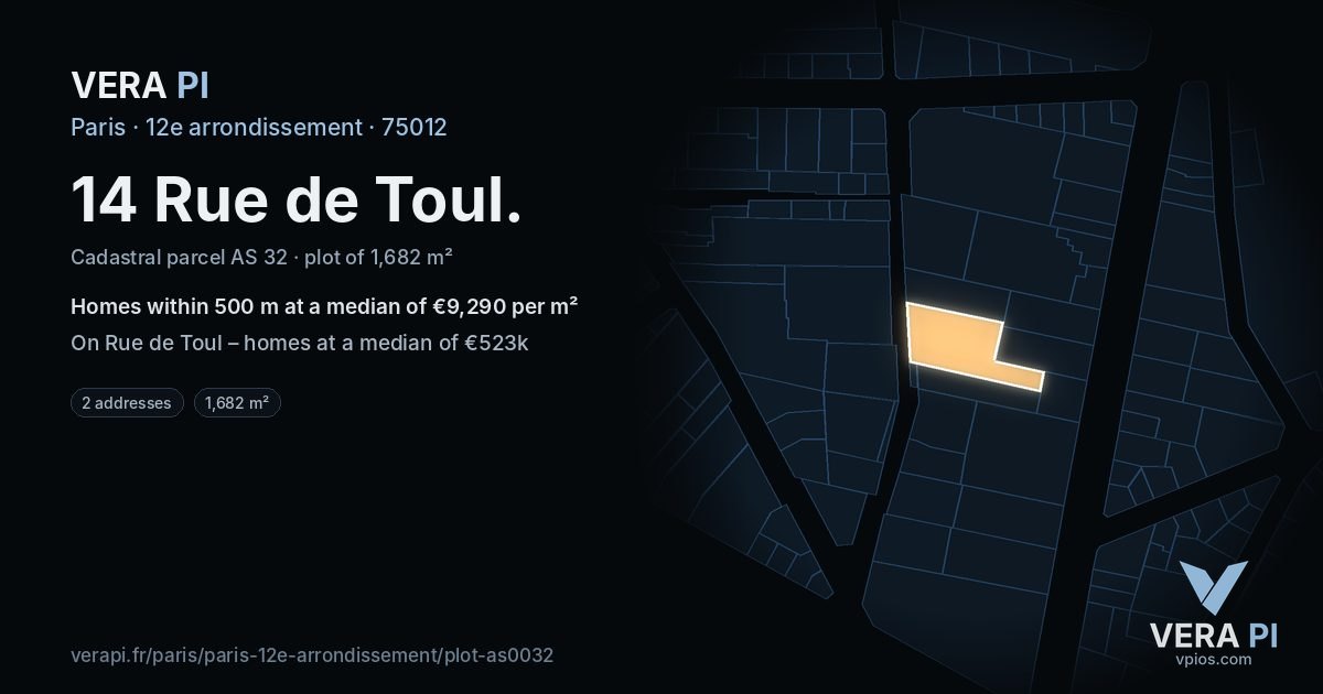14 Rue de Toul, 12e arrondissement at night – the plot lit, the parcels around coloured by the prices near them