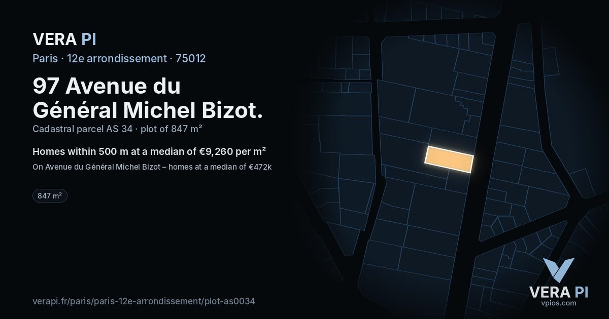 97 Avenue du Général Michel Bizot, 12e arrondissement at night – the plot lit, the parcels around coloured by the prices near them