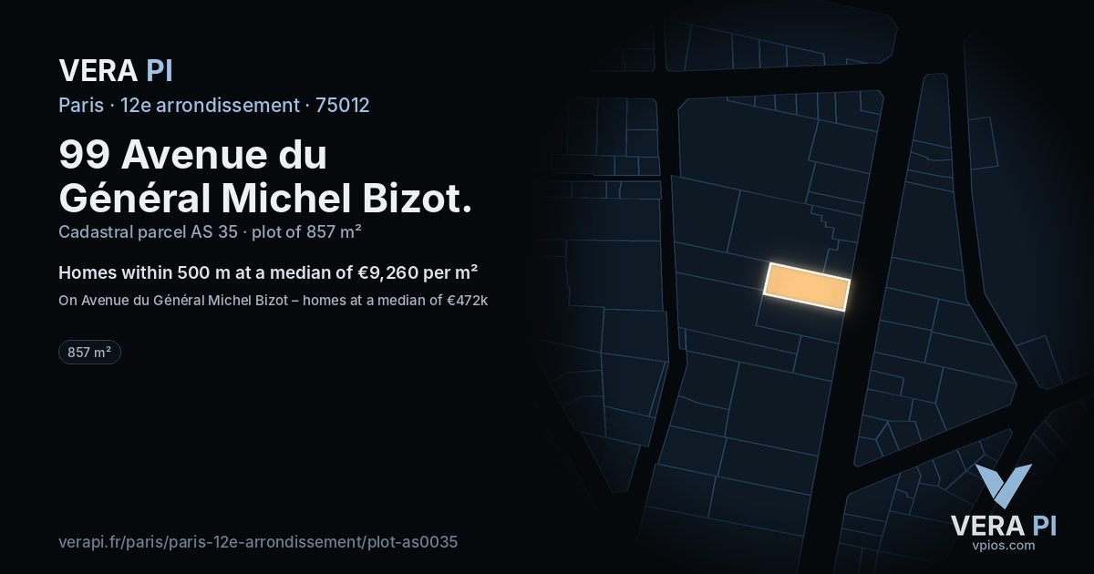 99 Avenue du Général Michel Bizot, 12e arrondissement at night – the plot lit, the parcels around coloured by the prices near them