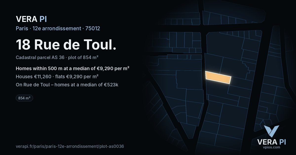 18 Rue de Toul, 12e arrondissement at night – the plot lit, the parcels around coloured by the prices near them