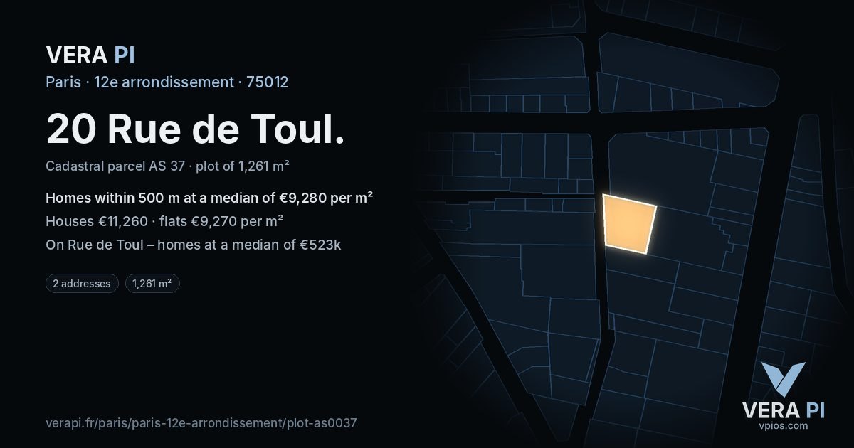 20 Rue de Toul, 12e arrondissement at night – the plot lit, the parcels around coloured by the prices near them