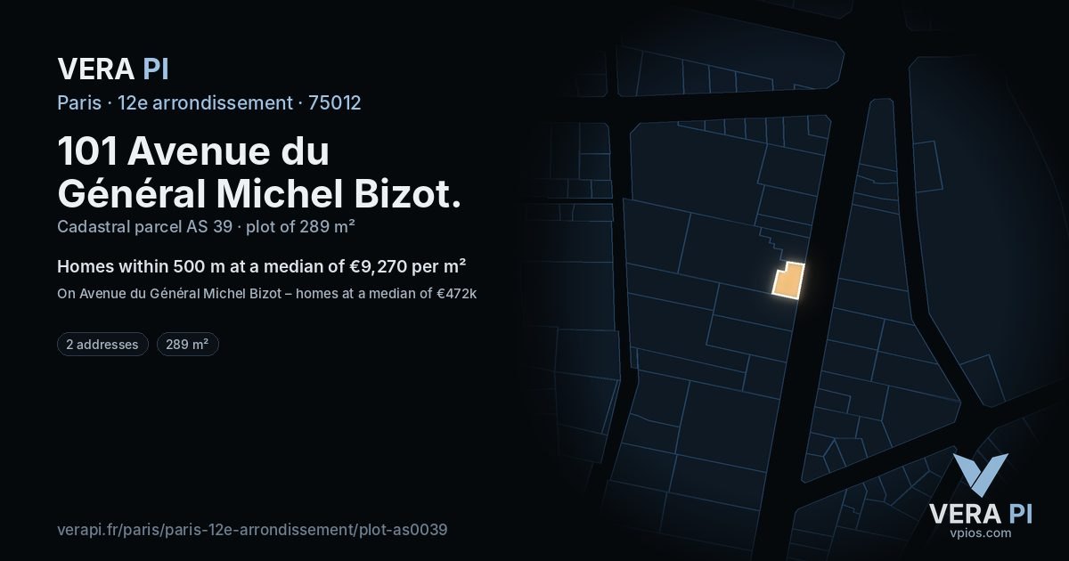 101 Avenue du Général Michel Bizot, 12e arrondissement at night – the plot lit, the parcels around coloured by the prices near them