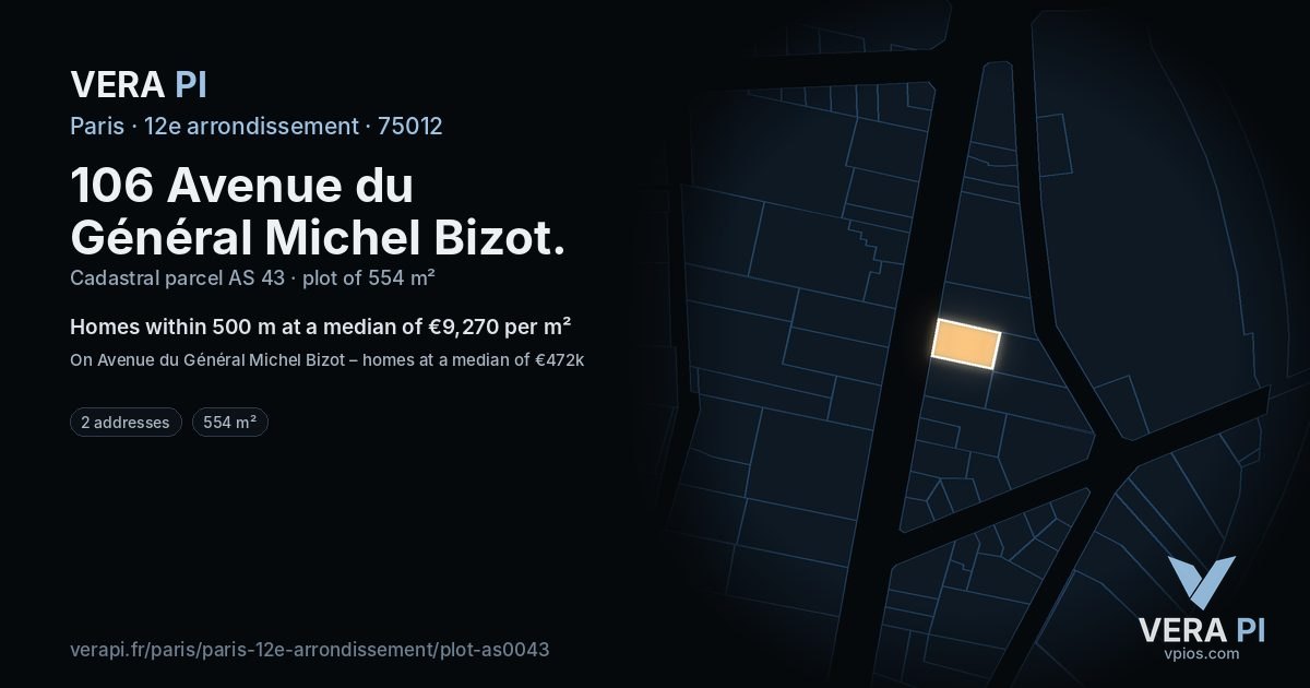 106 Avenue du Général Michel Bizot, 12e arrondissement at night – the plot lit, the parcels around coloured by the prices near them