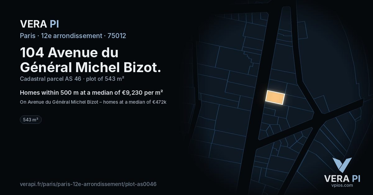 104 Avenue du Général Michel Bizot, 12e arrondissement at night – the plot lit, the parcels around coloured by the prices near them