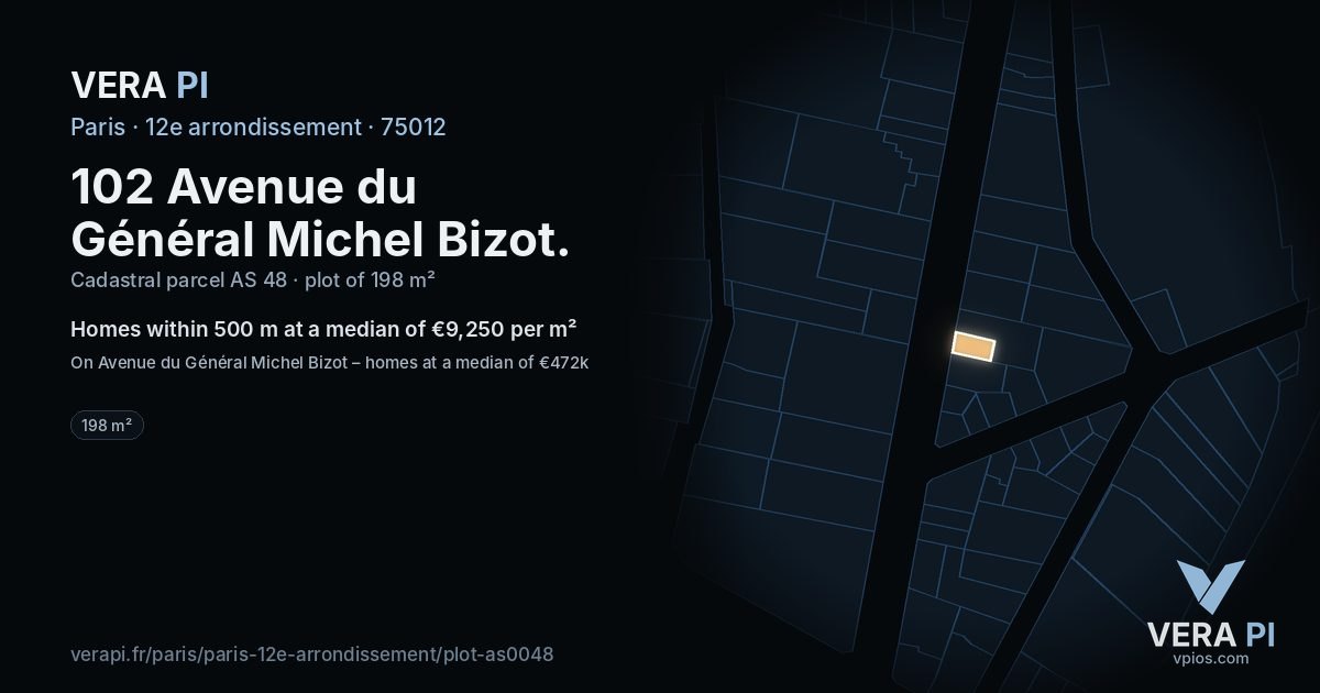 102 Avenue du Général Michel Bizot, 12e arrondissement at night – the plot lit, the parcels around coloured by the prices near them