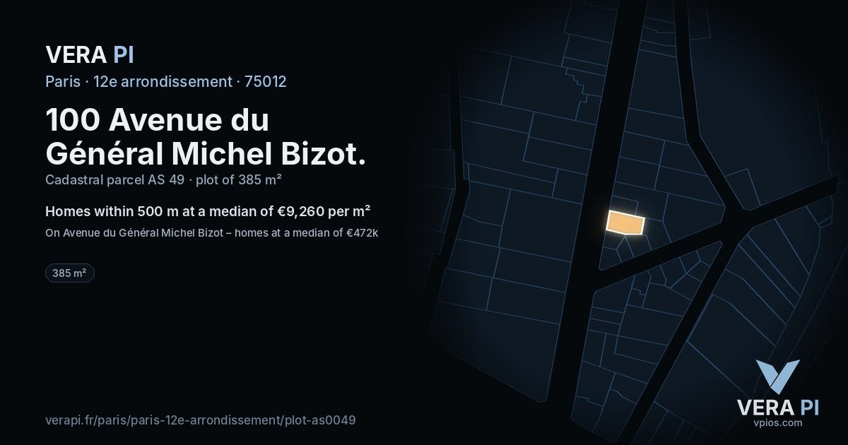 100 Avenue du Général Michel Bizot, 12e arrondissement at night – the plot lit, the parcels around coloured by the prices near them