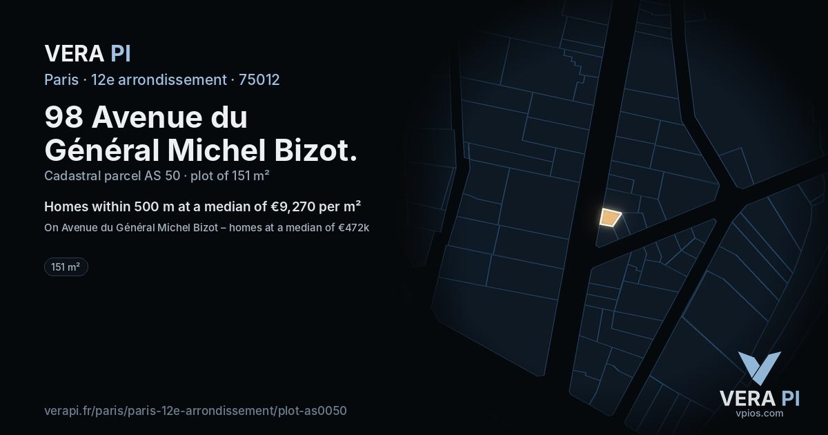 98 Avenue du Général Michel Bizot, 12e arrondissement at night – the plot lit, the parcels around coloured by the prices near them