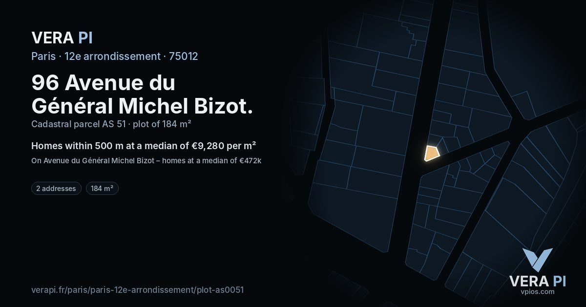 96 Avenue du Général Michel Bizot, 12e arrondissement at night – the plot lit, the parcels around coloured by the prices near them