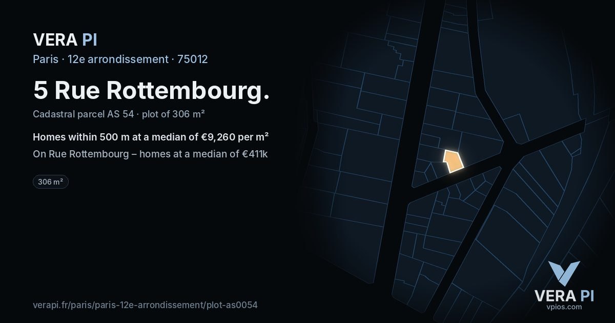 5 Rue Rottembourg, 12e arrondissement at night – the plot lit, the parcels around coloured by the prices near them
