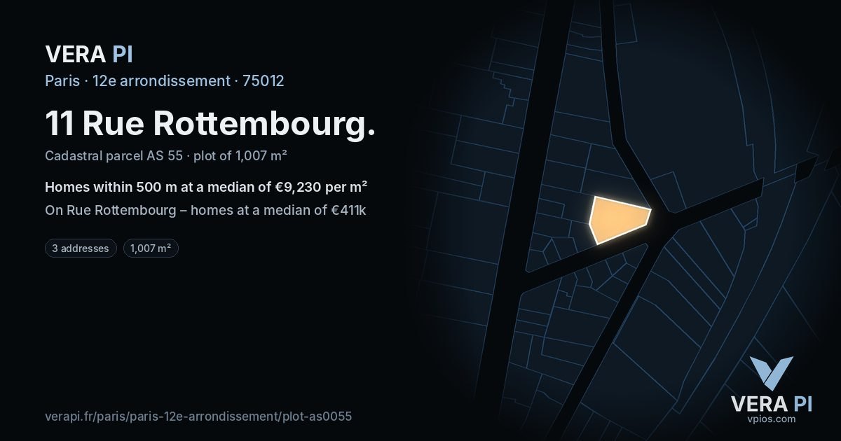 11 Rue Rottembourg, 12e arrondissement at night – the plot lit, the parcels around coloured by the prices near them
