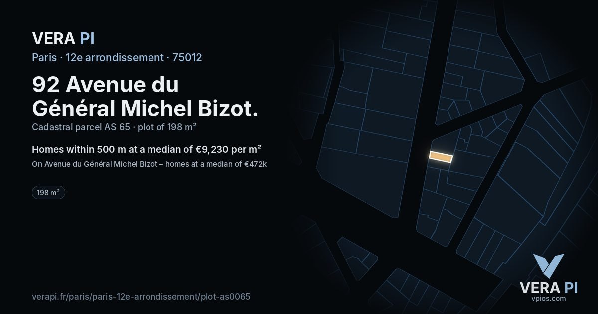 92 Avenue du Général Michel Bizot, 12e arrondissement at night – the plot lit, the parcels around coloured by the prices near them