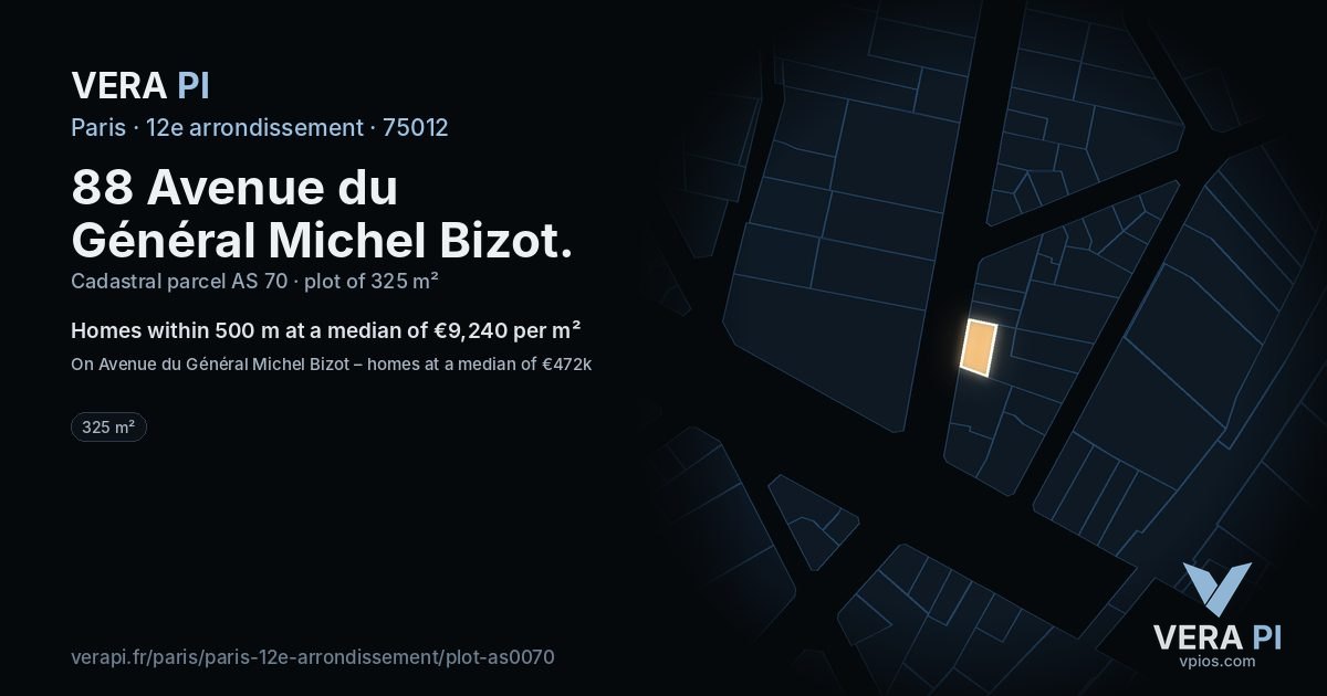 88 Avenue du Général Michel Bizot, 12e arrondissement at night – the plot lit, the parcels around coloured by the prices near them