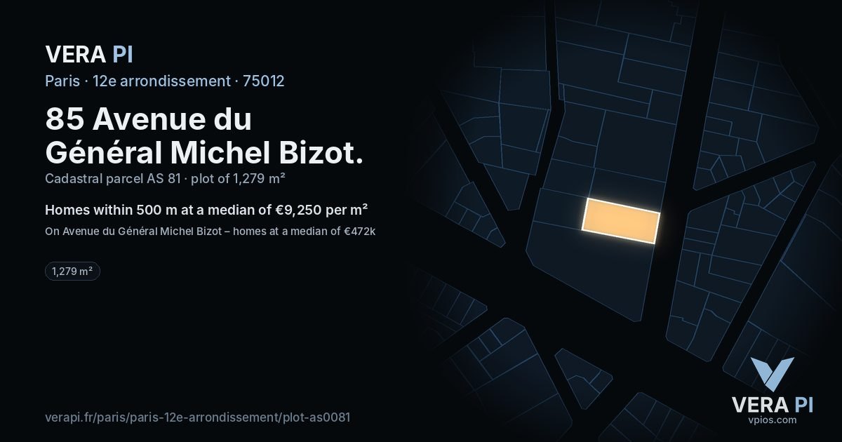 85 Avenue du Général Michel Bizot, 12e arrondissement at night – the plot lit, the parcels around coloured by the prices near them