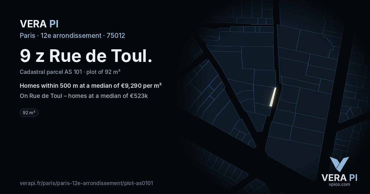 9 z Rue de Toul, 12e arrondissement at night – the plot lit, the parcels around coloured by the prices near them