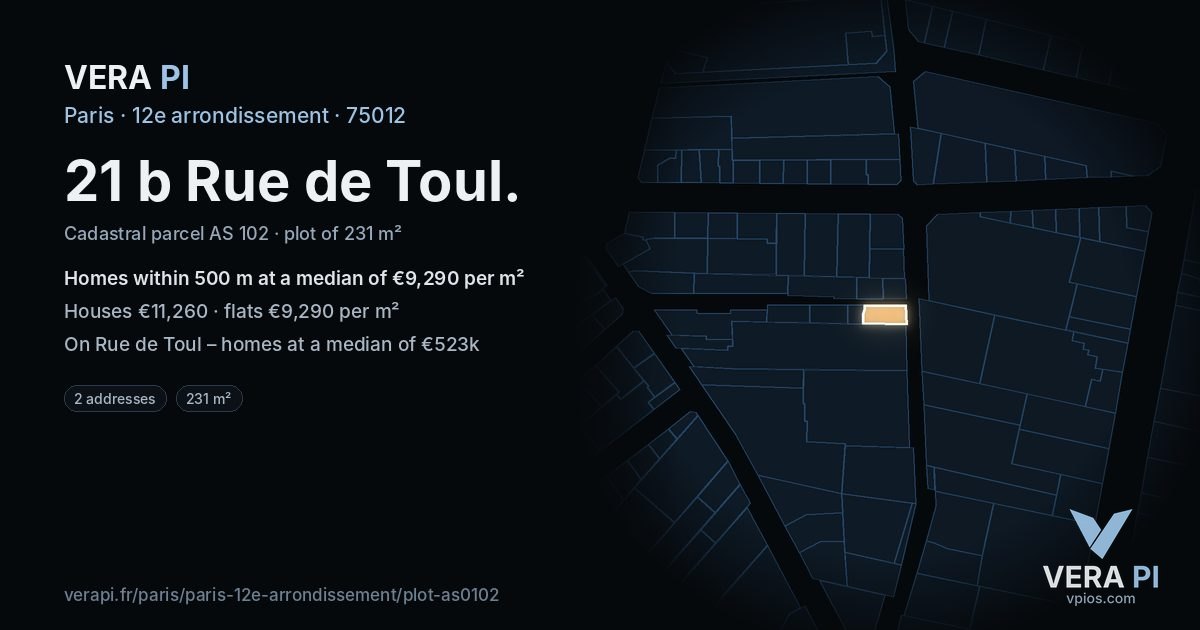 21 b Rue de Toul, 12e arrondissement at night – the plot lit, the parcels around coloured by the prices near them