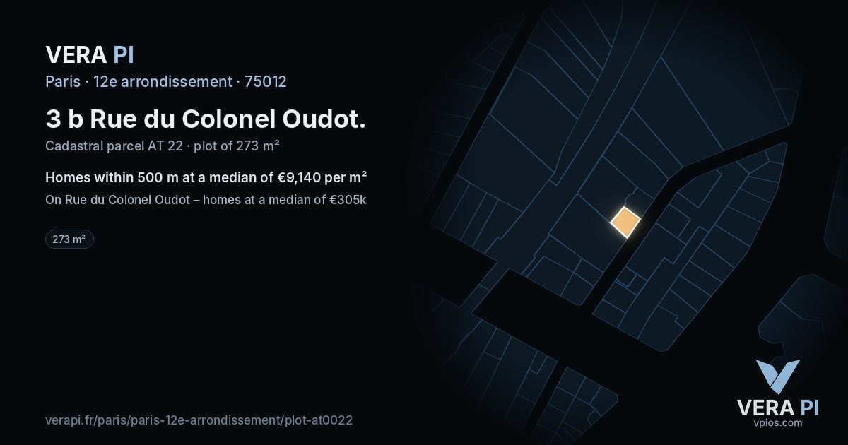 3 b Rue du Colonel Oudot, 12e arrondissement at night – the plot lit, the parcels around coloured by the prices near them