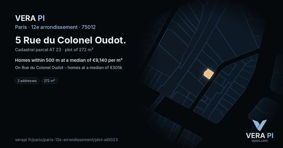 5 Rue du Colonel Oudot, 12e arrondissement at night – the plot lit, the parcels around coloured by the prices near them