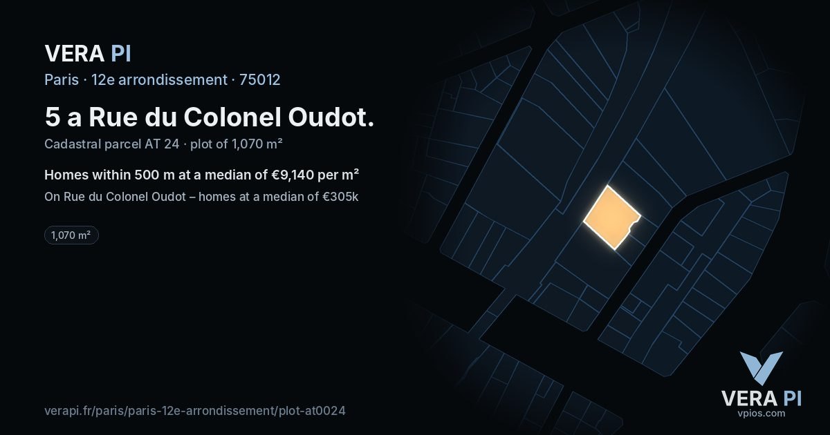5 a Rue du Colonel Oudot, 12e arrondissement at night – the plot lit, the parcels around coloured by the prices near them