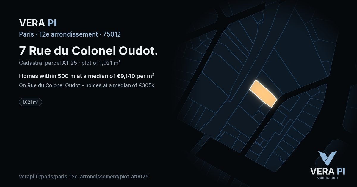 7 Rue du Colonel Oudot, 12e arrondissement at night – the plot lit, the parcels around coloured by the prices near them