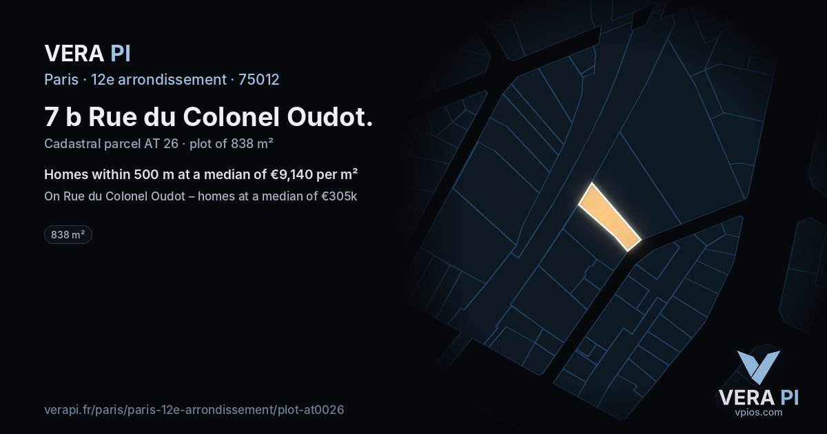 7 b Rue du Colonel Oudot, 12e arrondissement at night – the plot lit, the parcels around coloured by the prices near them