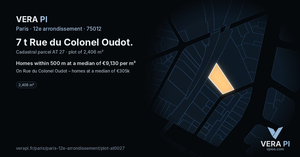 7 t Rue du Colonel Oudot, 12e arrondissement at night – the plot lit, the parcels around coloured by the prices near them