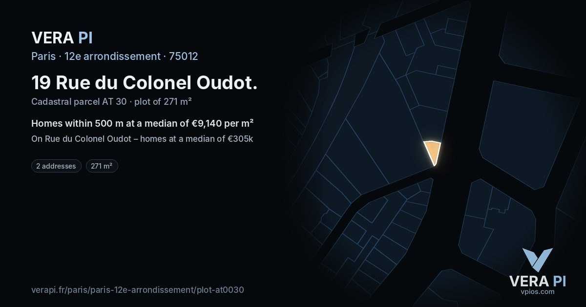 19 Rue du Colonel Oudot, 12e arrondissement at night – the plot lit, the parcels around coloured by the prices near them