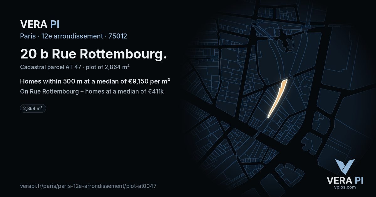 20 b Rue Rottembourg, 12e arrondissement at night – the plot lit, the parcels around coloured by the prices near them