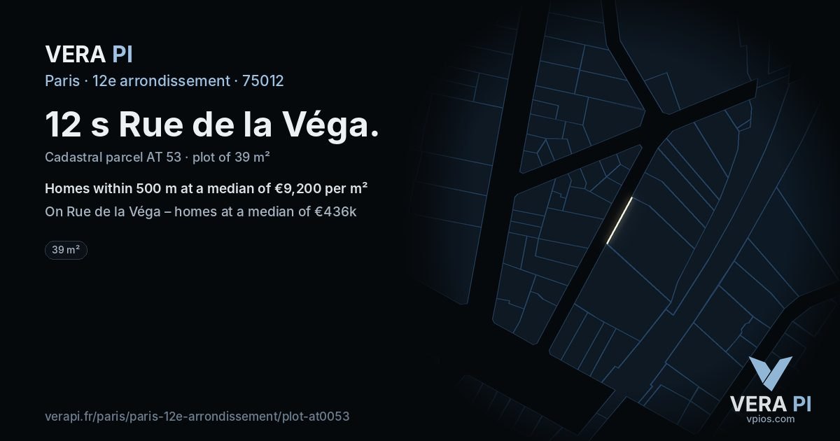 12 s Rue de la Véga, 12e arrondissement at night – the plot lit, the parcels around coloured by the prices near them