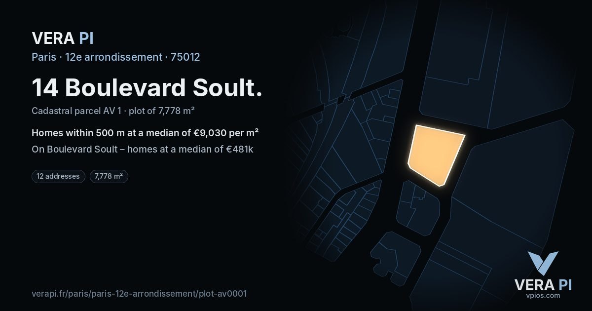 14 Boulevard Soult, 12e arrondissement at night – the plot lit, the parcels around coloured by the prices near them