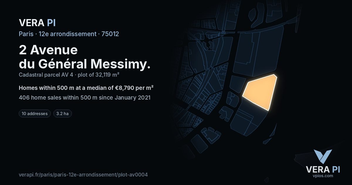 2 Avenue du Général Messimy, 12e arrondissement at night – the plot lit, the parcels around coloured by the prices near them